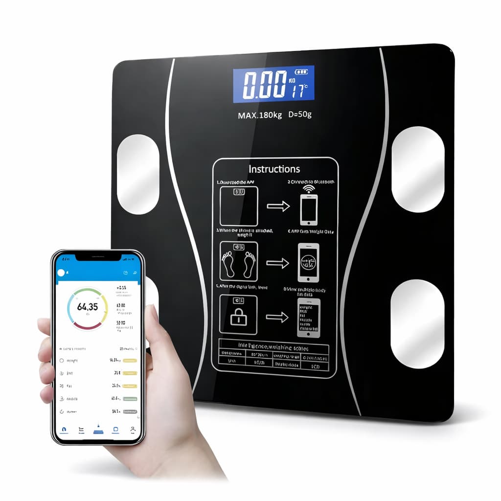 Balança Digital Bioimpedância Smart IMC 180kg Bluetooth Corporal Gordura Massa Muscular App Fitness Preto
