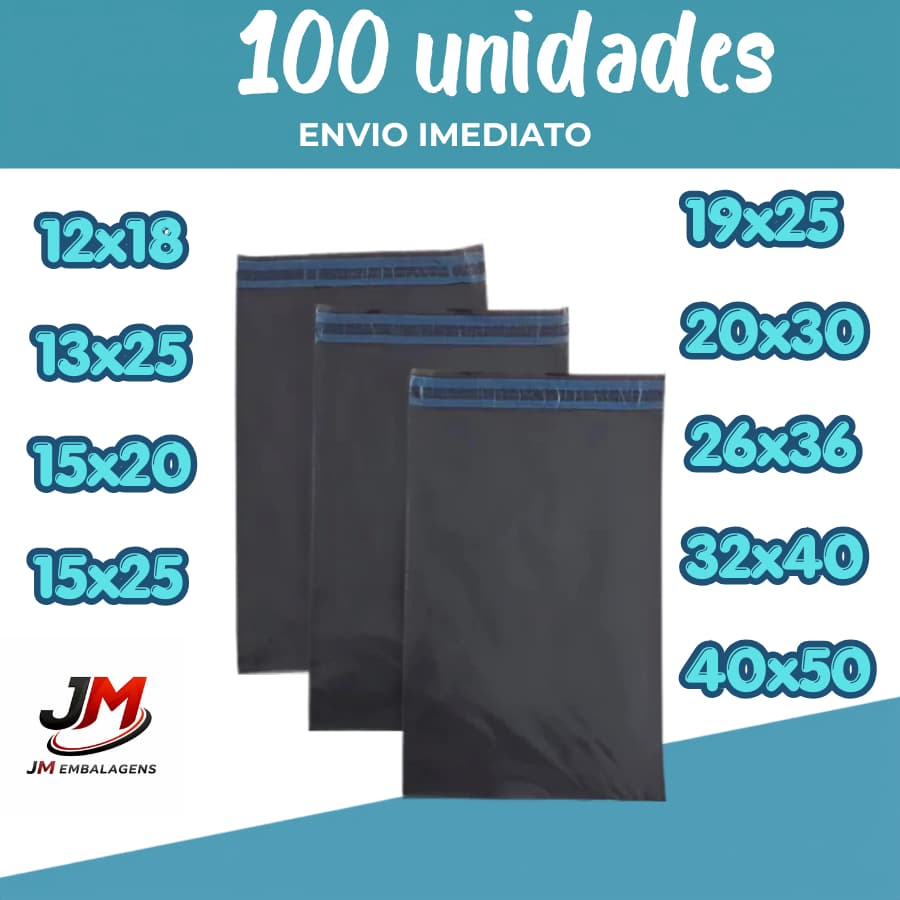 Kit 100 Envelope De Segurança Embalagem Envio Tamanho 12x18 13x25 15x20 15x25 19x25 20x30 26x36 32x40 40x50