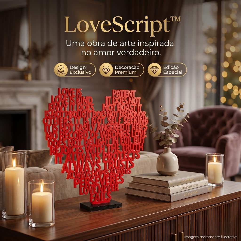 Escultura Coração Decorativa com Mensagem de Amor Presente Romântico Decoração Premium