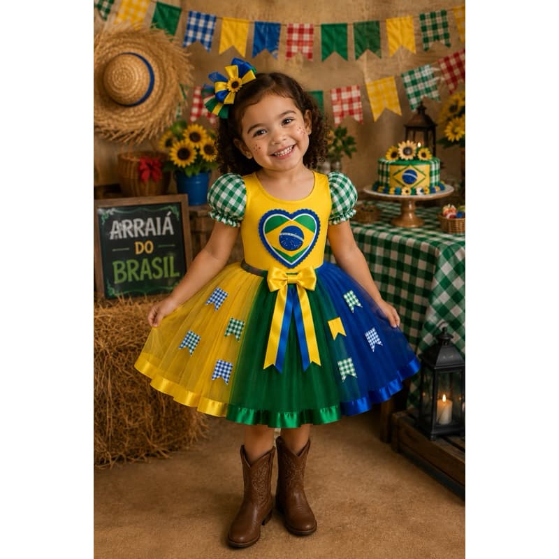 Fantasia festa junina Brasil roupa de quadrilha xadrez são João infantil menina festa caipira Brasil