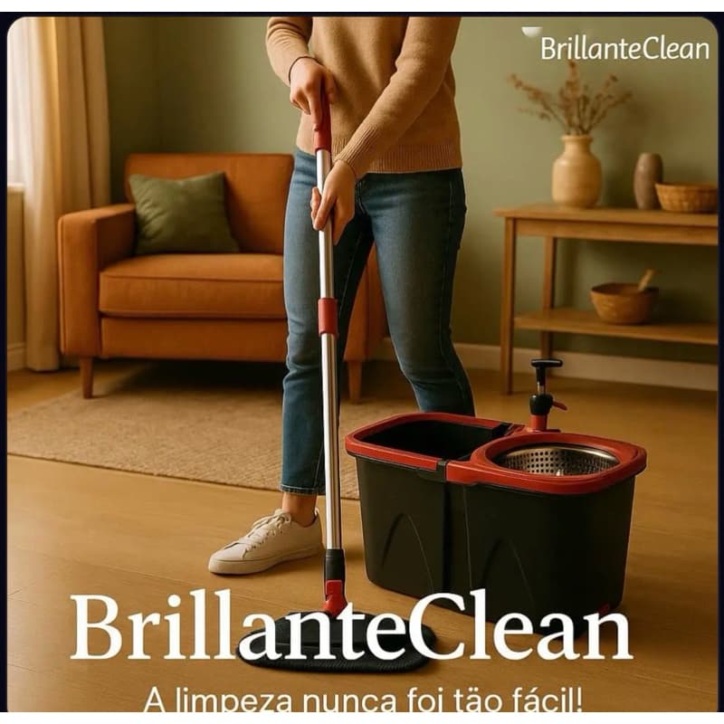 Mop Giratório com Balde Duplo Aço Inox Limpeza Prática