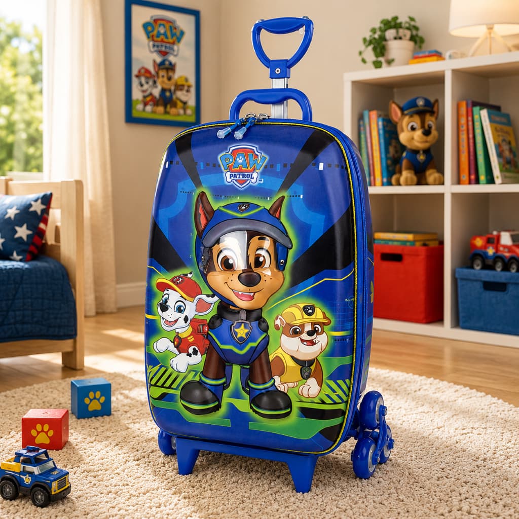 Mala Infantil Patrulha Canina 3D Rodinhas Azul Divertida Facil Transporte
