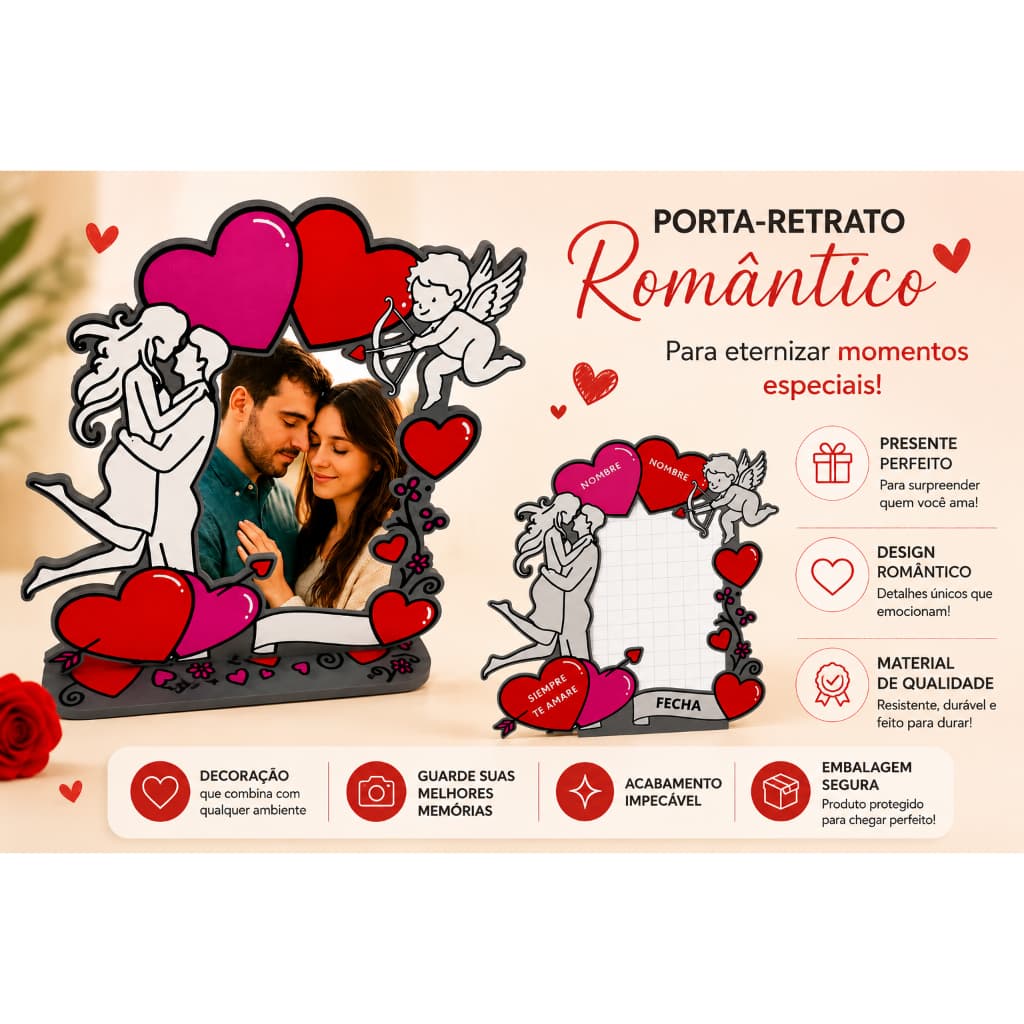 Porta Retrato Dia dos Namorados Casal Personalizado com Nome e Data Presente Romântico  Namorados