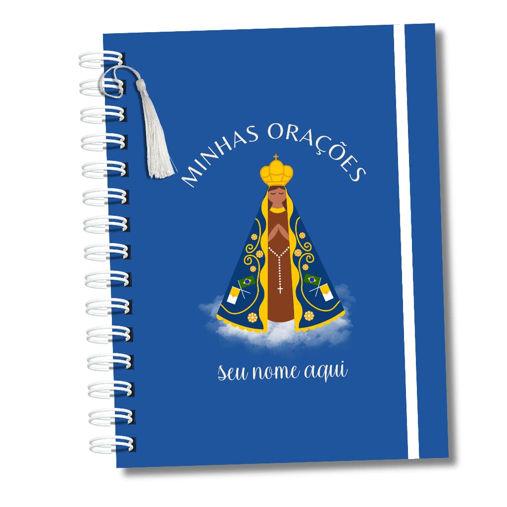 Caderno de Orações Agenda Momentos com Deus Capa Nossa Azul Branca Senhora Aparecida Fé Deus Presentes Cristãos Gratidão