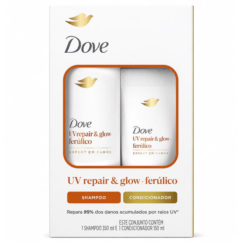 Kit Dove UV Repair & Glow Ferúlico Shampoo 350ml + Condicionador 150ml Reparação Capilar Proteção UV Hidratação Brilho