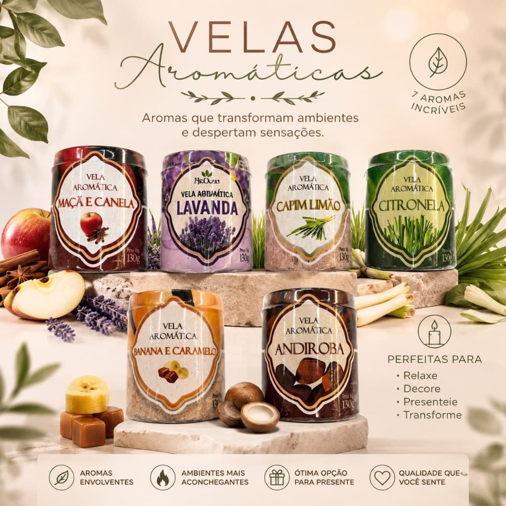 Vela Aromática 130g São Domingues Aroma Fragrancia Casa Perfume Quarto Sala Aconchego Capim Limao Citronela Lavanda