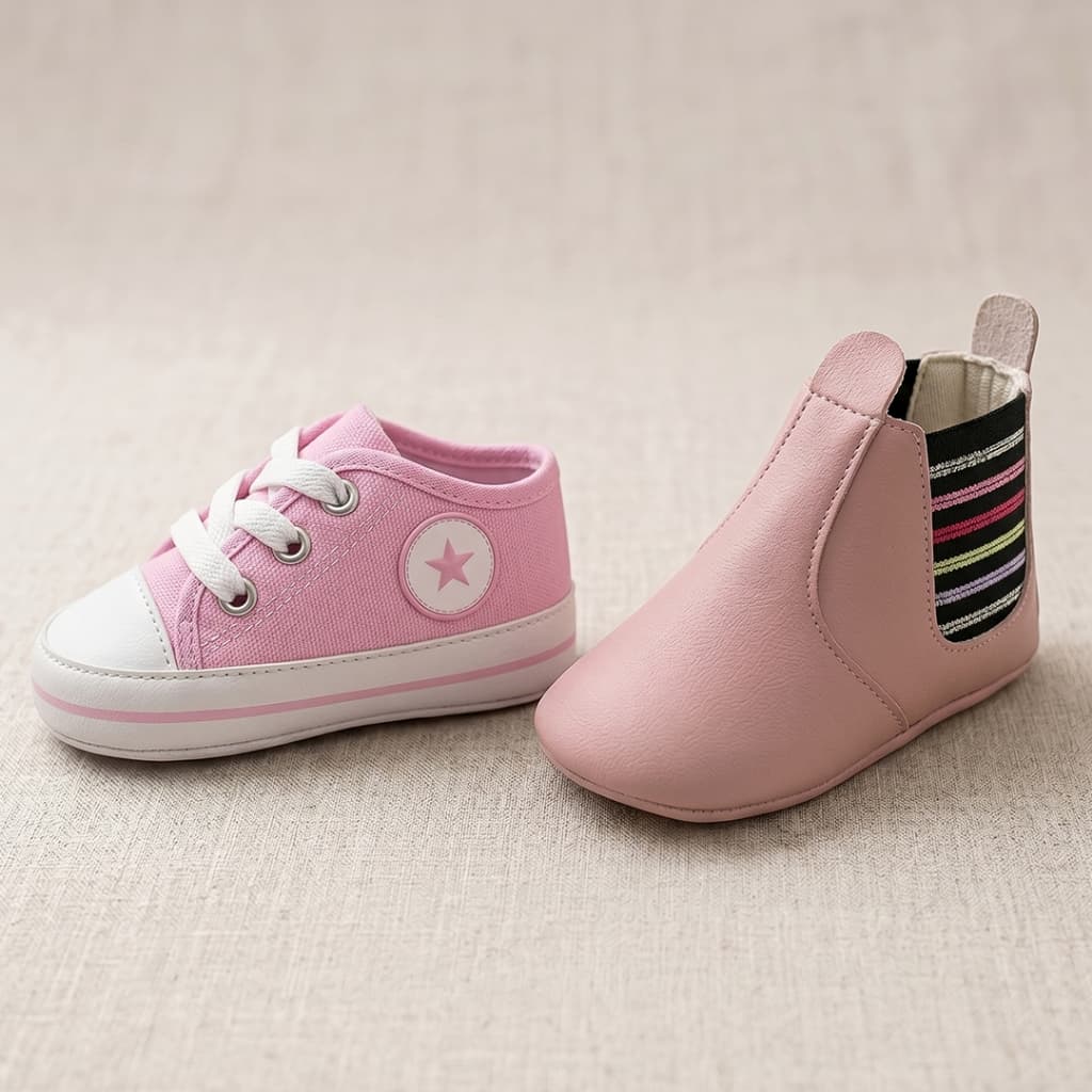 Kit Tênis E Botinha Jequinha Rosa Bebê Menina Recém Nascido Enxoval Country Delicado Confortável Macio - PROMOÇÃO