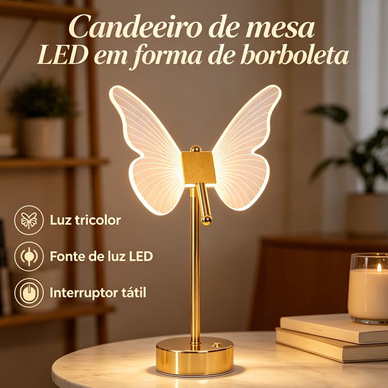 Luminária Borboleta LED Dimmável 3000K-6000K, Decoração Romântica Quarto e Escrivaninha