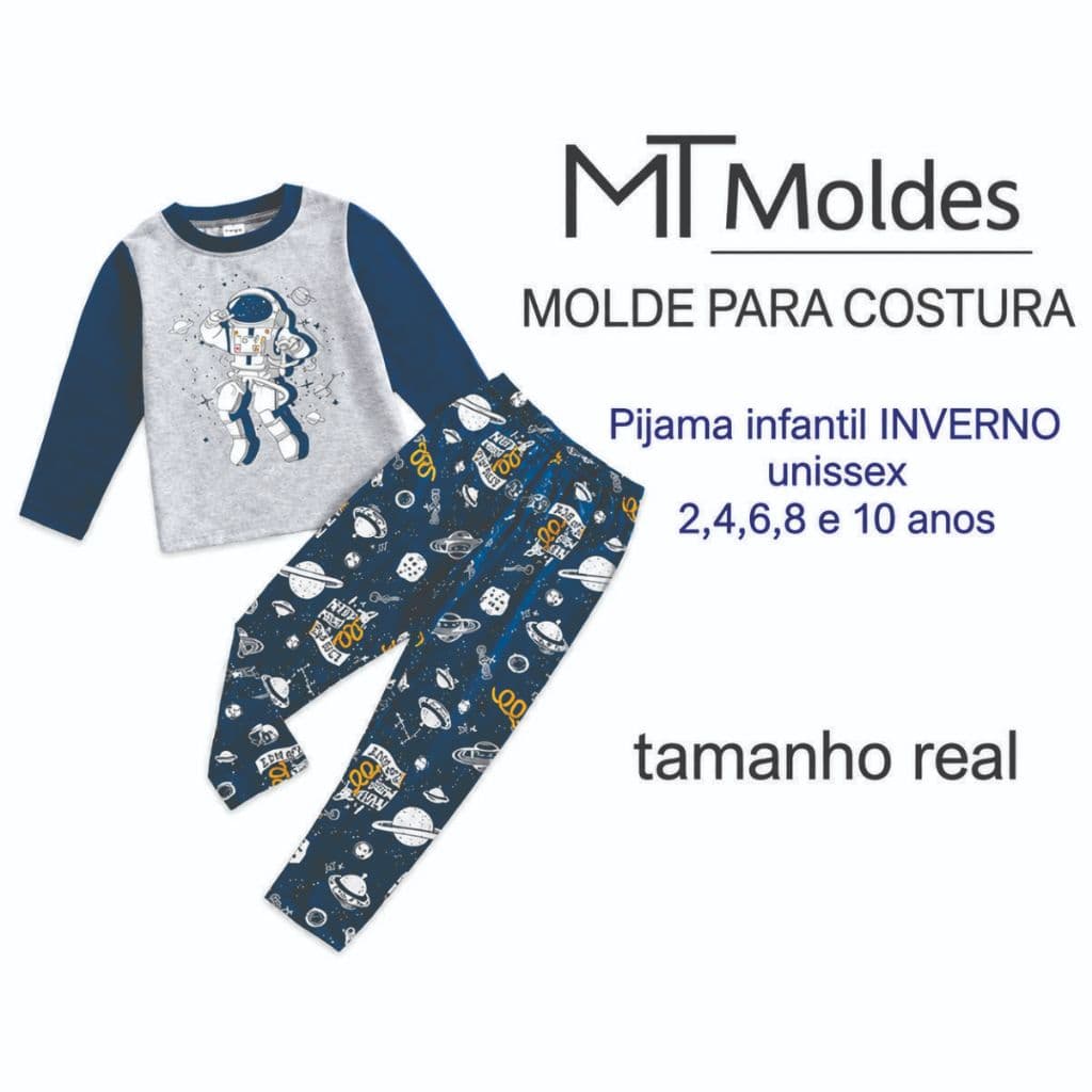 REF8002 Molde Pijama Infantil unissex 2 a 10 Anos Multitamanhos Recorte e Costure