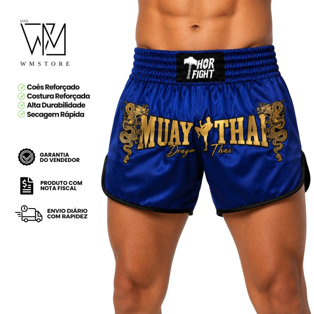 Short Muay Thai Masculino e Feminino Azul Royal MMA Kickboxing Envio Rápido