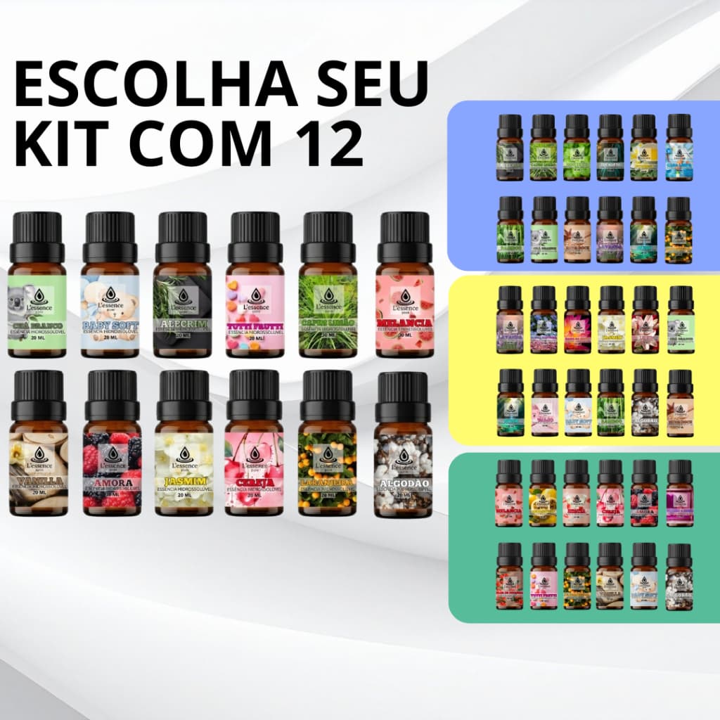 Kit com 12 Essências para Aromatizador e Umidificador Elétrico, +33 Aromas Exclusivos | Kit Verão