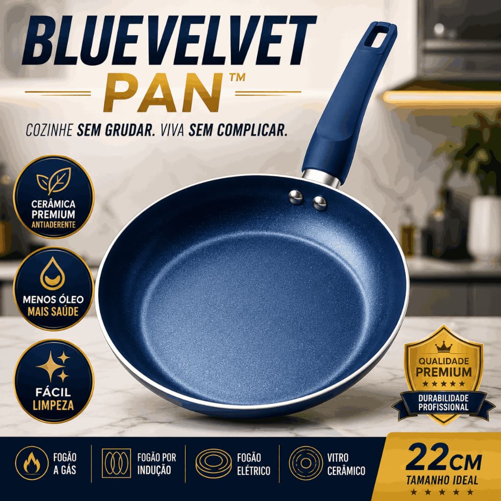 LUEVELVET PAN Frigideira Cerâmica AntiadereBnte 22cm Azul Multiuso Premium