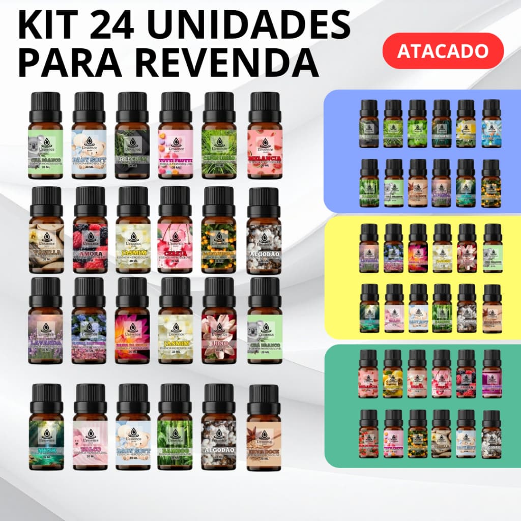 Kit Atacado 24, 12 e 6 Essências de difusor e Umidificador | 20ml | Ideal para Ambientes | Revenda