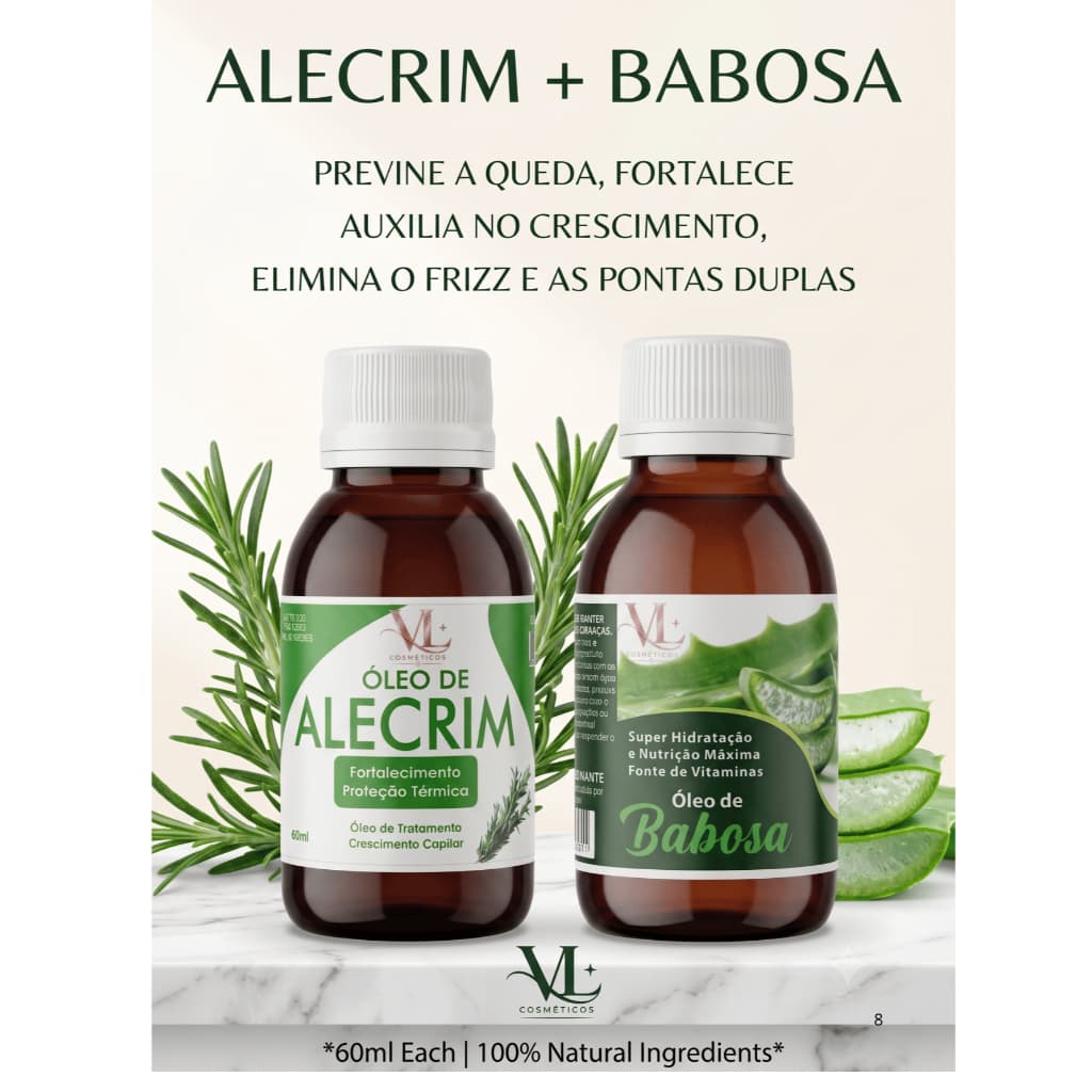 Kit  óleo Alecrim + Babosa VL previne a queda, fortalece, Auxilia no crescimento, elimina o frizz e as pontas duplas