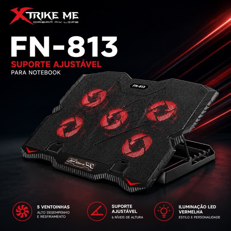 Base Refrigerada p/ Notebook Gamer com 5 Coolers – Mais Desempenho e Resfriamento