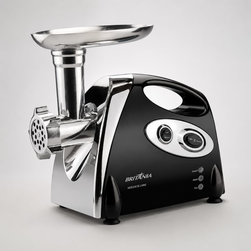 Moedor de Carne Elétrico Britânia 350W/127V Preto Aço Inoxidável com Modelador e Cone