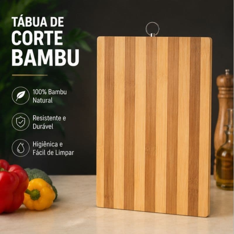 Tábua de Corte em Bambu Premium Natural Resistente Cozinha Churrasco Fácil de Limpeza
