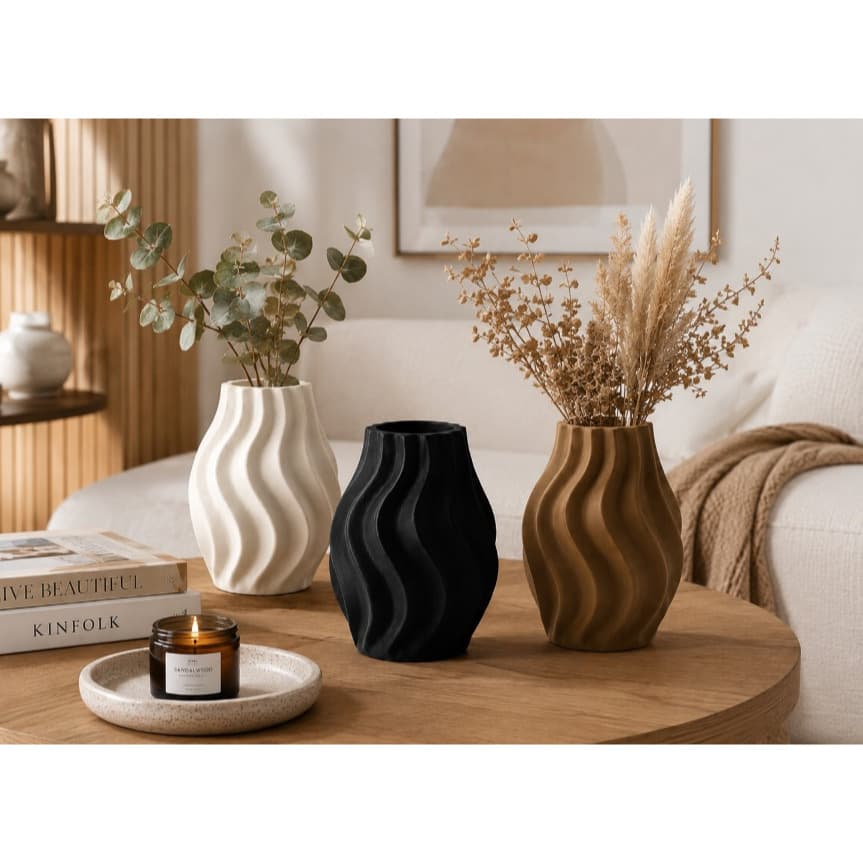 Vaso Decorativo Ondulado 10cm Moderno Minimalista Impressão 3D
