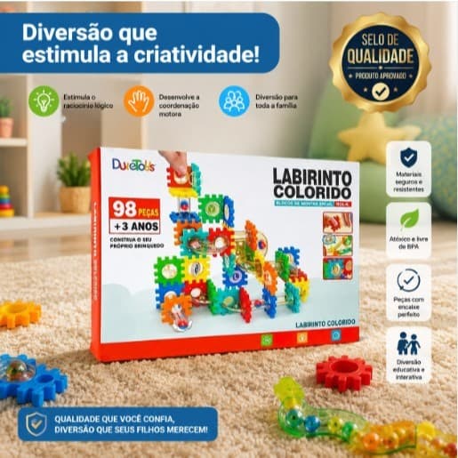 Labirinto Educativo Blocos Encaixar Criativo Desenvolvimento Habilidades 98 Pecas Colorido