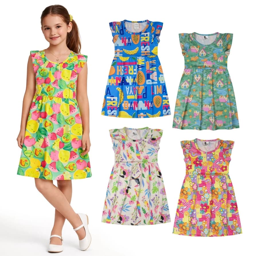 Vestido Infantil Menina Estampado | Vestido Juvenil 03 ao 14