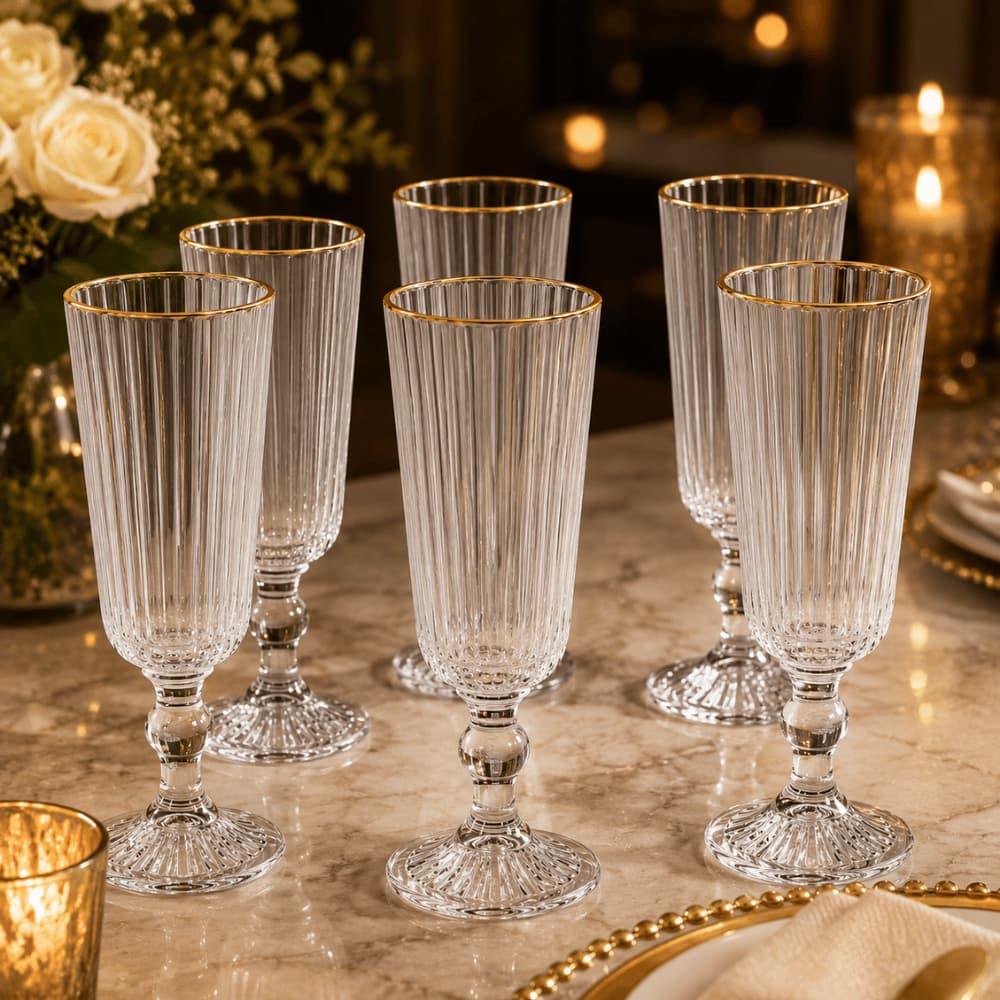 Jogo 6 Taças Champagne Espumante Versalhes Gold 170ml Conjunto Vidro Champanhe Brinde Festa Elegante