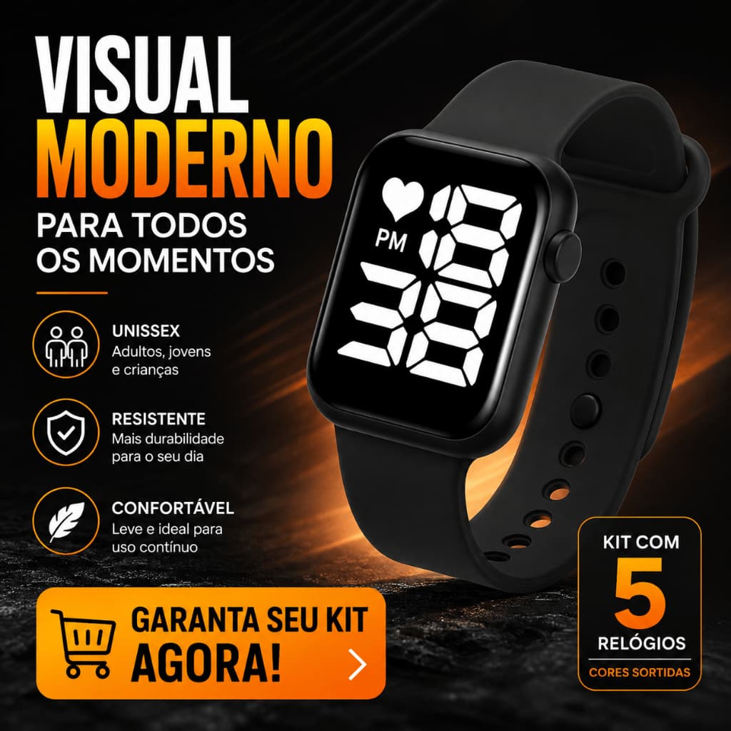 Kit 5 Relógios Digital SKMEI Resistente à Água Esportivo LED Alarme Cronômetro Unissex
