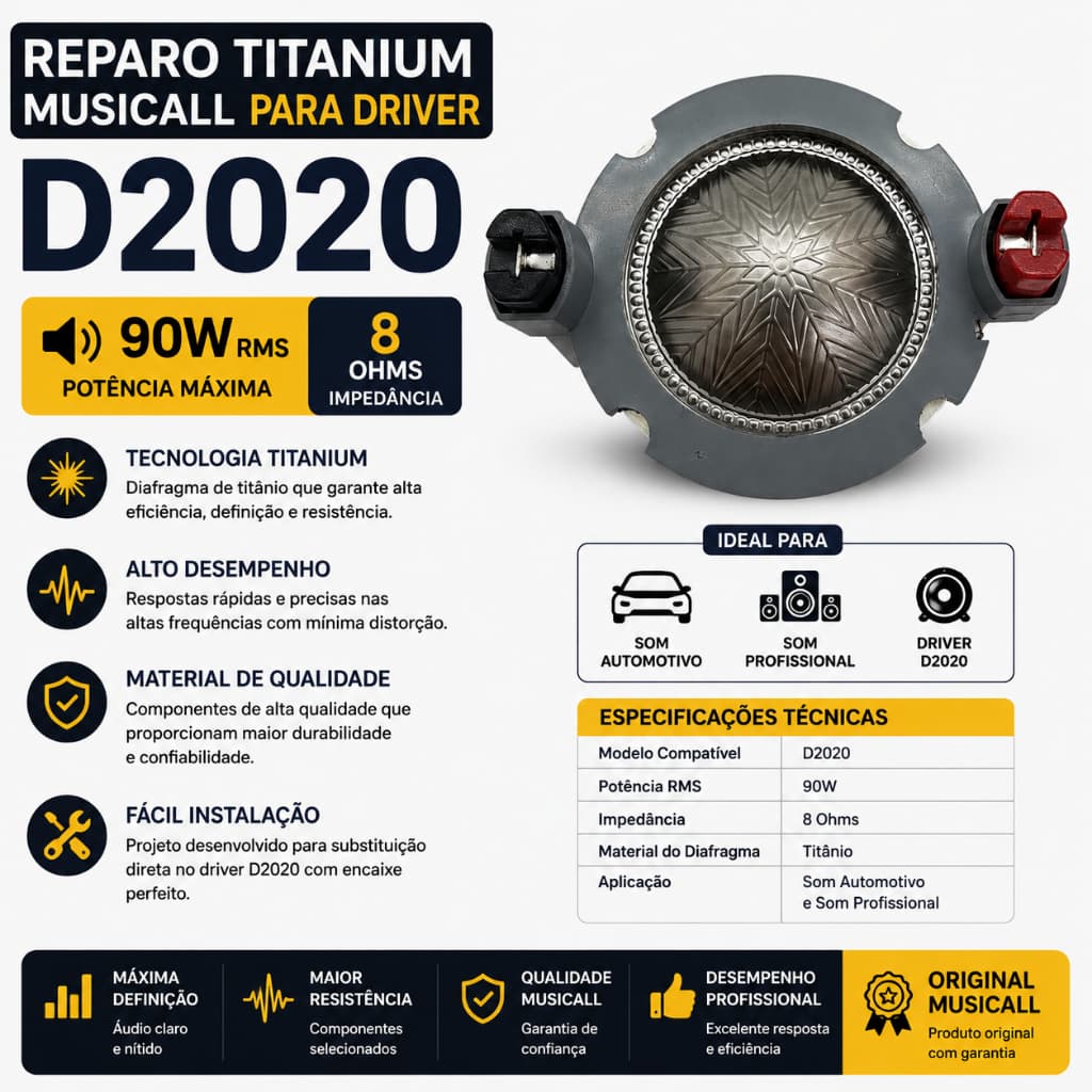 Reparo Titanium Musicall Para Driver D2020 90w 8 Ohms Som Automotivo e Som Profissional