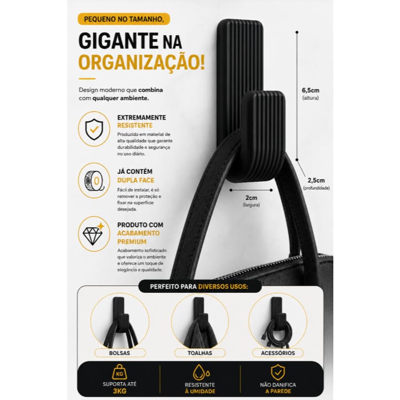 Gancho Suporte Resistente Premium com Dupla Face para Toalhas Roupas acessório Variados