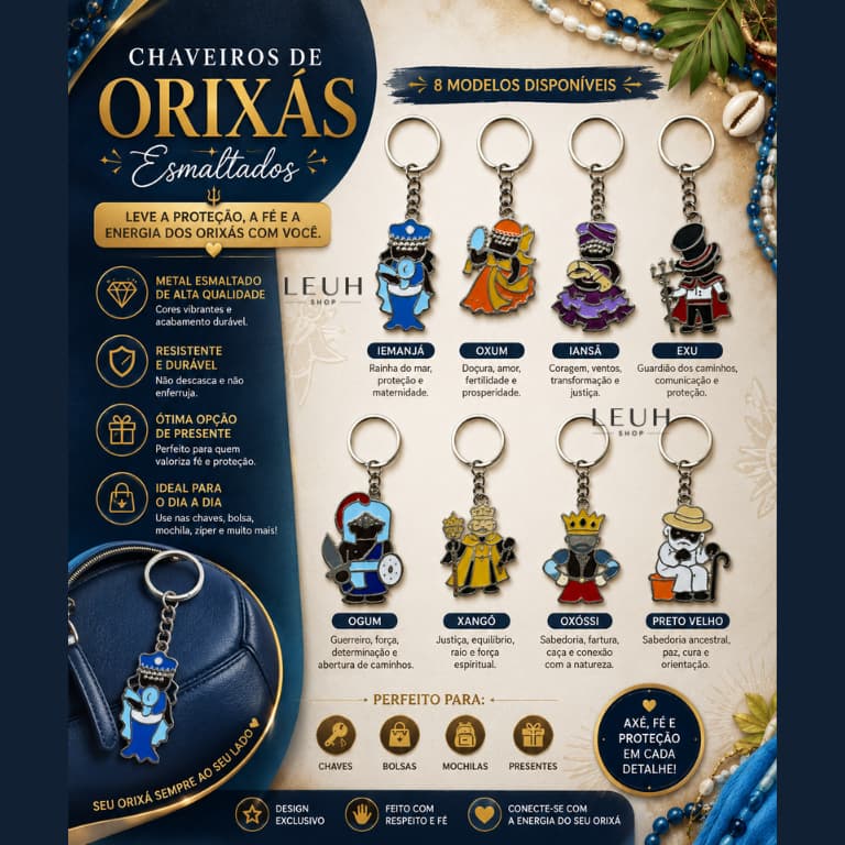Chaveiro Orixás Esmaltado Metal Umbanda Candomblé Iemanjá Oxum Ogum Exu