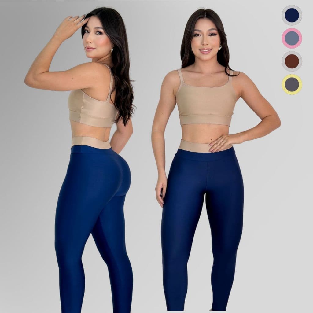 Conjunto Fitness Feminino Top e Calça Legging Bicolor Suplex Cintura Alta Academia Treino
