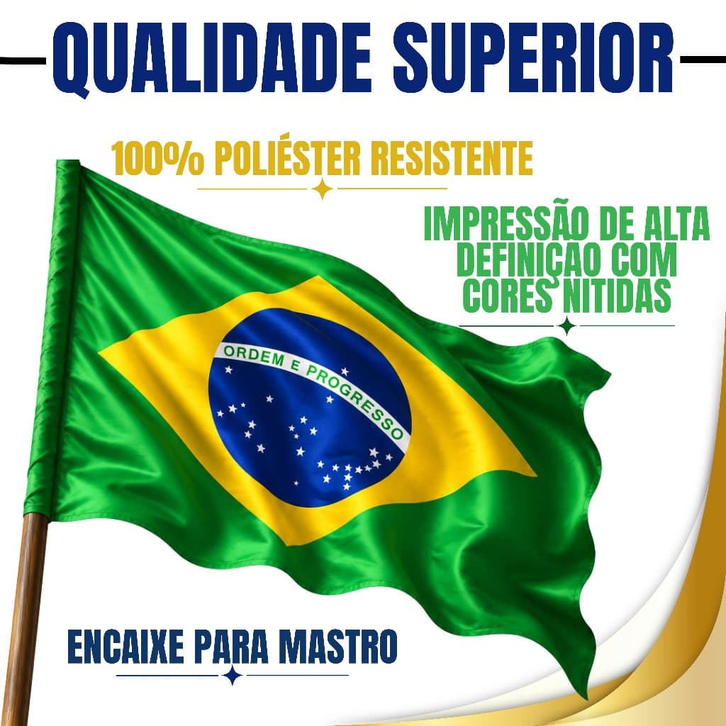 Bandeira do Brasil Gigante 1,50x0,90m Oficial Tecido Poliéster Resistente Impressão HD