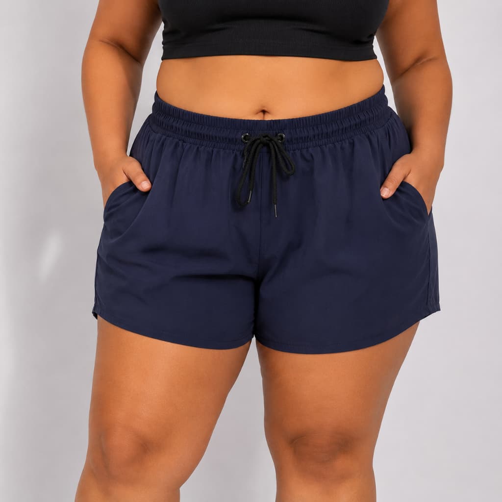 Short Feminino Plus Size De Elastano Academia Praia Com 3 Bolsos