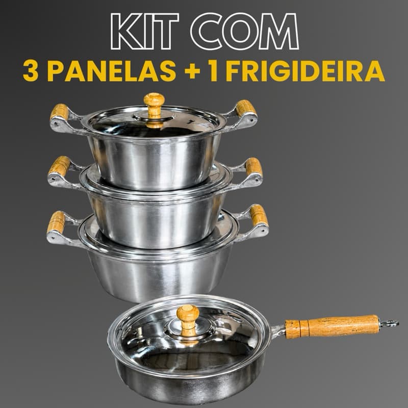 Kit 3 Panelas De Alumínio Fundido Nº20/22/24 Cm+ Frigideira Nº20