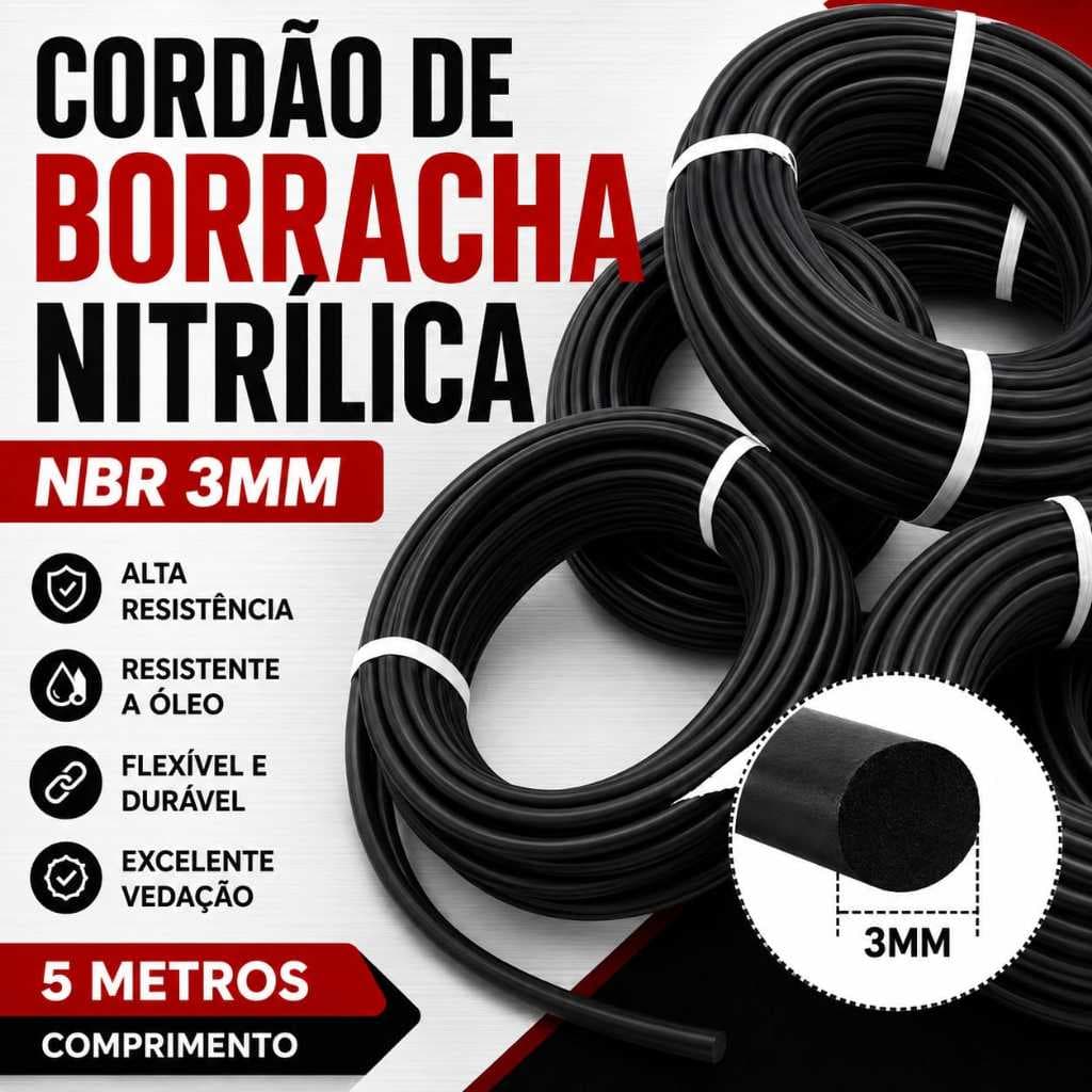 Cordão Borracha Nitrilica Nbr 3mm Vedaçao/oring 5 Mts