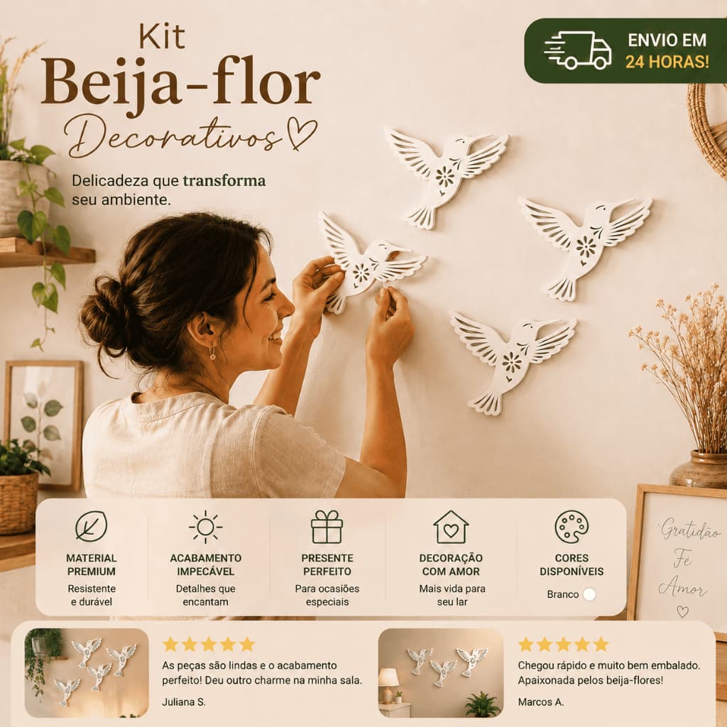 Beija-Flores 3D para Parede Decoração Minimalista Sala Quarto