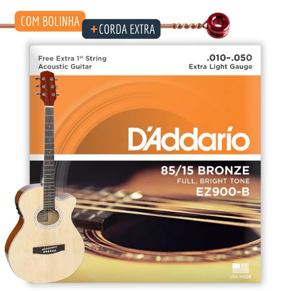Encordoamento Violão Aço 010 Corda de Violão de Aço Encordoamento Daddario EZ900-B