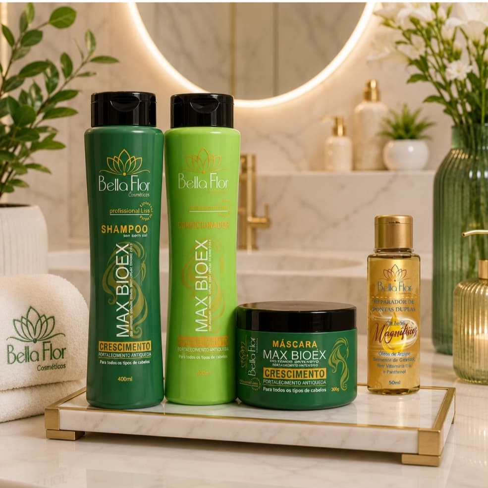 Kit Capilar Bioex 4 Produtos Shampoo Condicionador Máscara Reparador de Pontas Bella Flor Hidratação Reparação