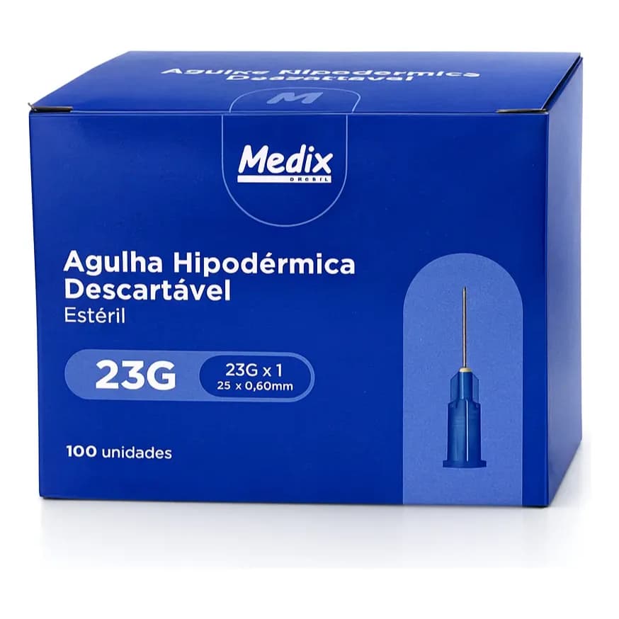 Agulha Hipodérmica Descartável 25x0,60mm 23Gx1" Medix Cx 100u Azul