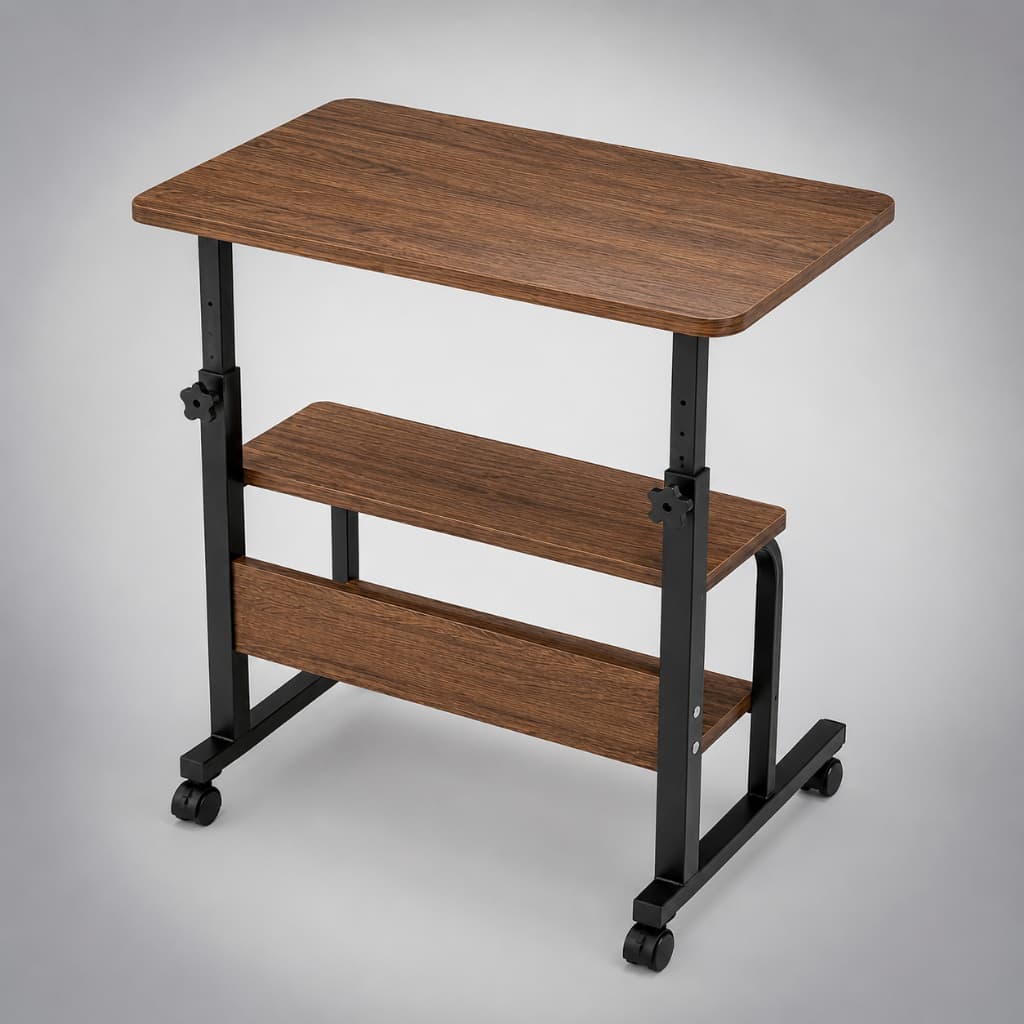 Mesa Para Notebook Com Rodinhas Altura Ajustável 2 Prateleiras Home Office