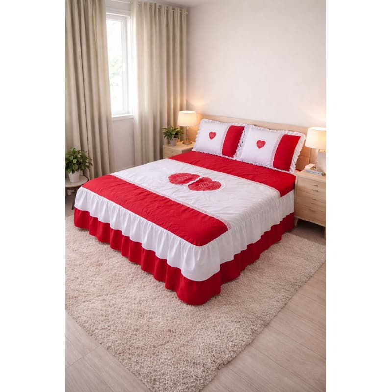 colcha casal bordada coração bordado babado duplo tecido Oxford box 2,40 X 2,60