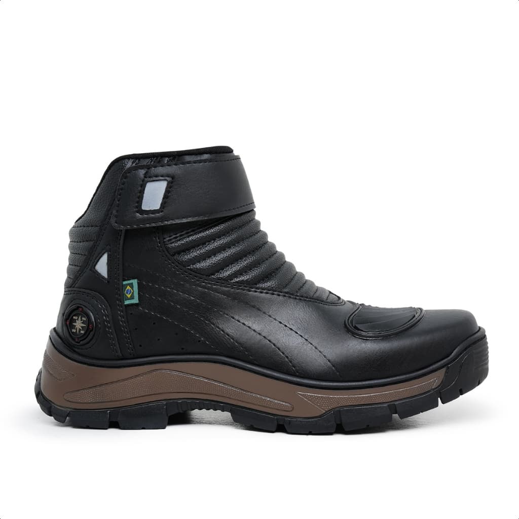 Bota Adventure Masculina Coturno Motociclista Detalhe em Refletivo Zíper e Velcro Marca Marotto Original