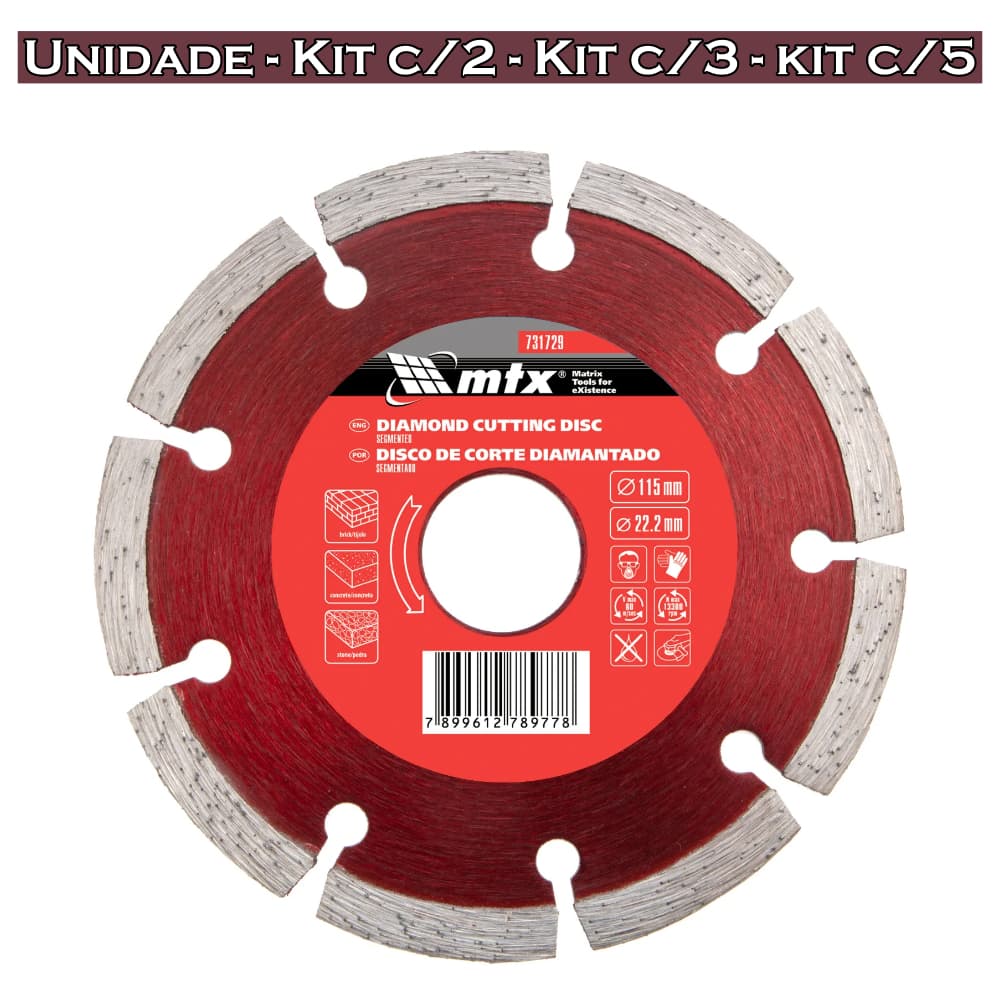 Disco De Corte Diamantado Segmentado 115mm Corte Seco Concreto, Granito Corte Seco - MTX 731729