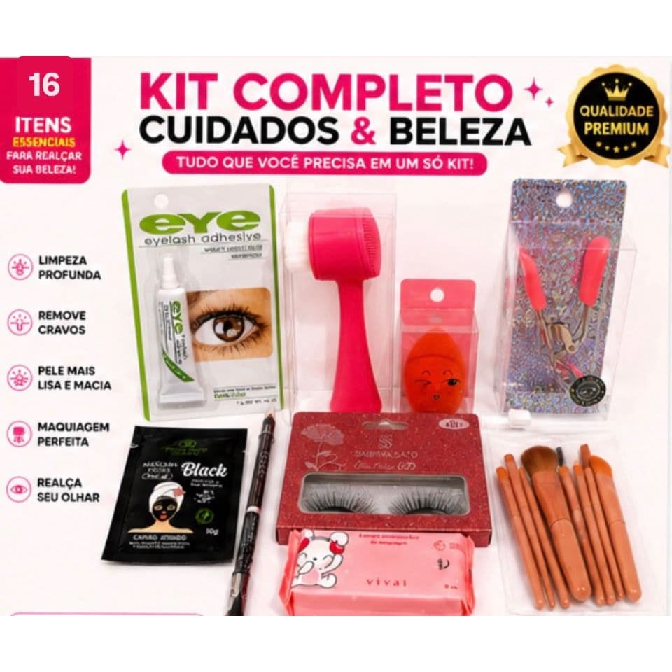 Kit Beleza Completo 9 em 1 - Maquiagem Profissional + Skincare Facial + Acessórios Essenciais de Beleza
