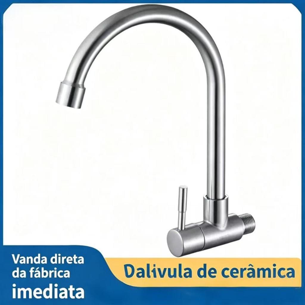Torneira de Parede Cozinha Aço Inoxidável 304 Válvula Cerâmica Resistente
