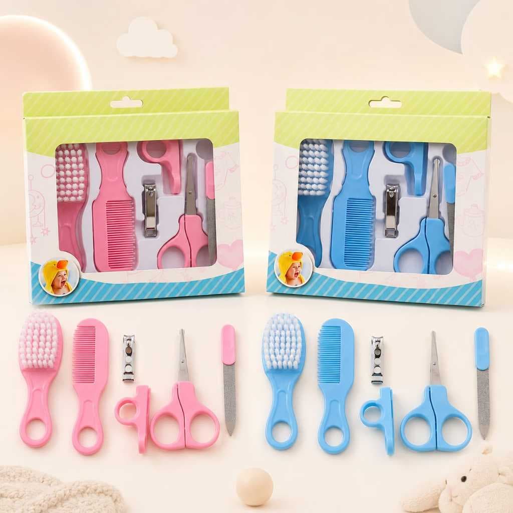 Kit Higiene Bebê 6 Peças Recém Nascido Menina Menino Escova Macia Pente Tesoura Cortador e Lixa