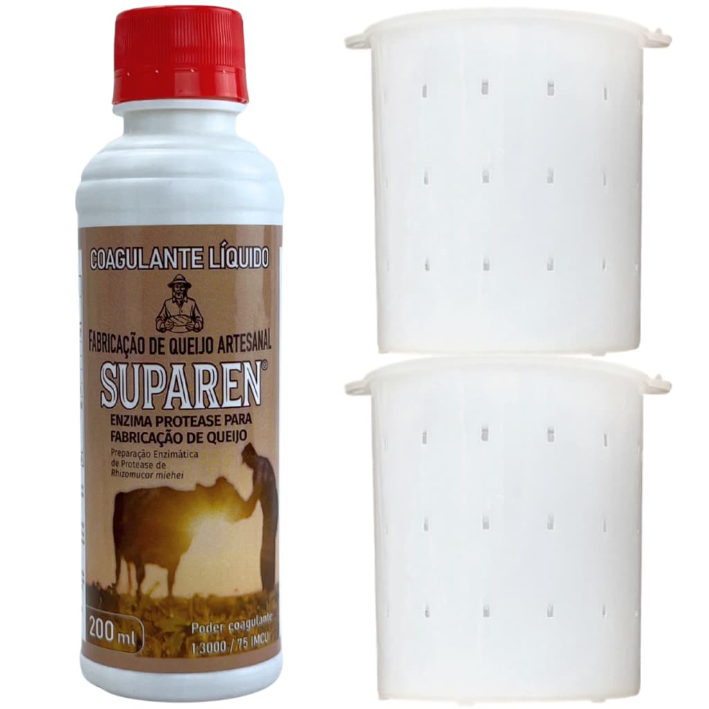 Coalho Coagulante Líquido Suparen 200ml + 2 Formas Minas Frescal 500g Queijo Caseiro