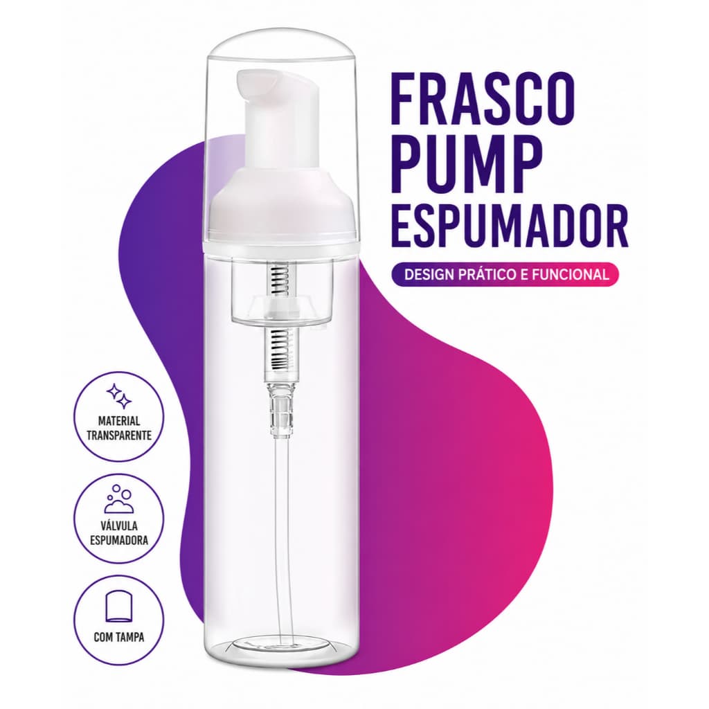 Frasco Espumador para Cílios 100ml Plástico BPA Free Higienização Profissional e Doméstica
