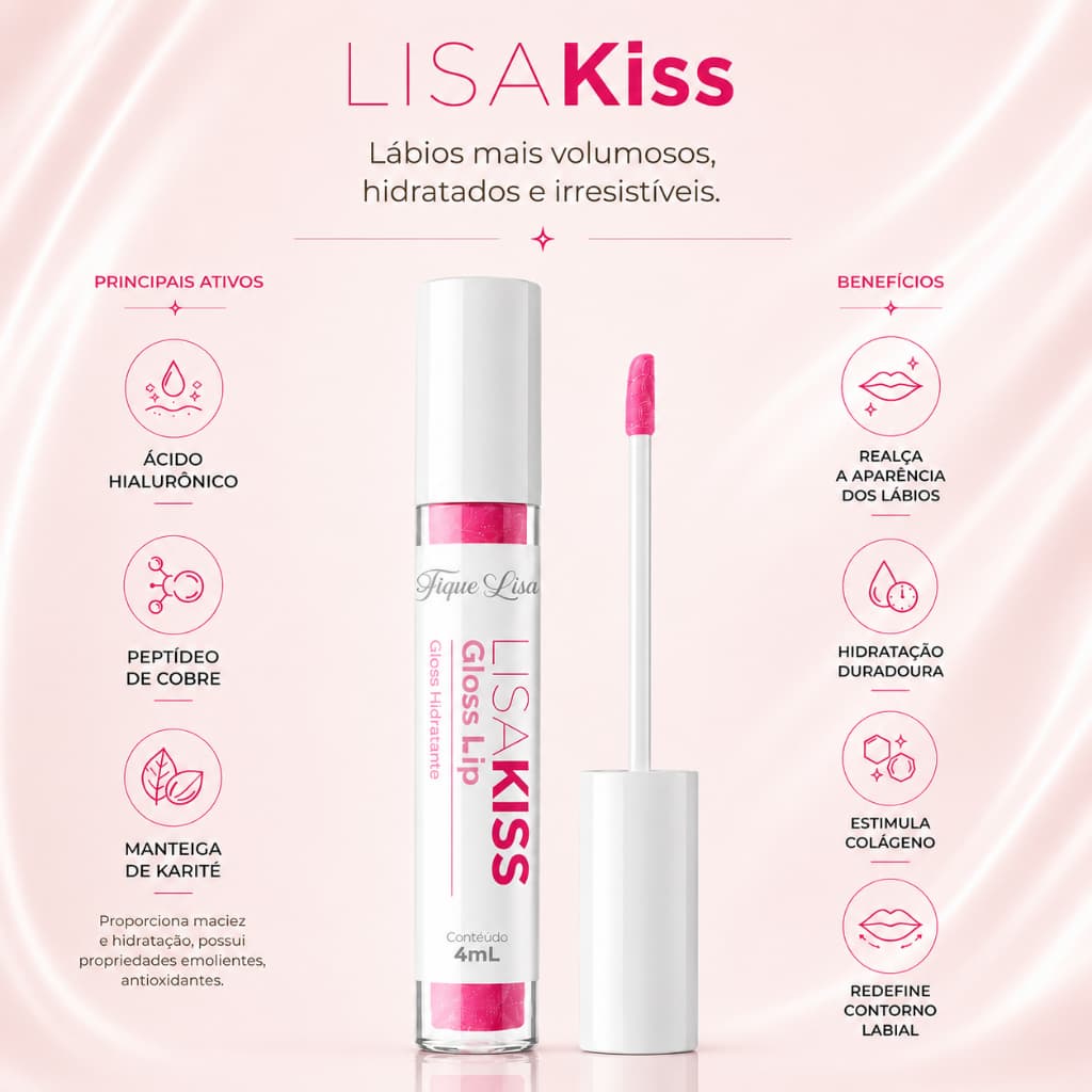 Gloss Labial Brilho Intenso Hidratante Labial Acido Hialurônico Tutti Frutti 4ml Fique Lisa