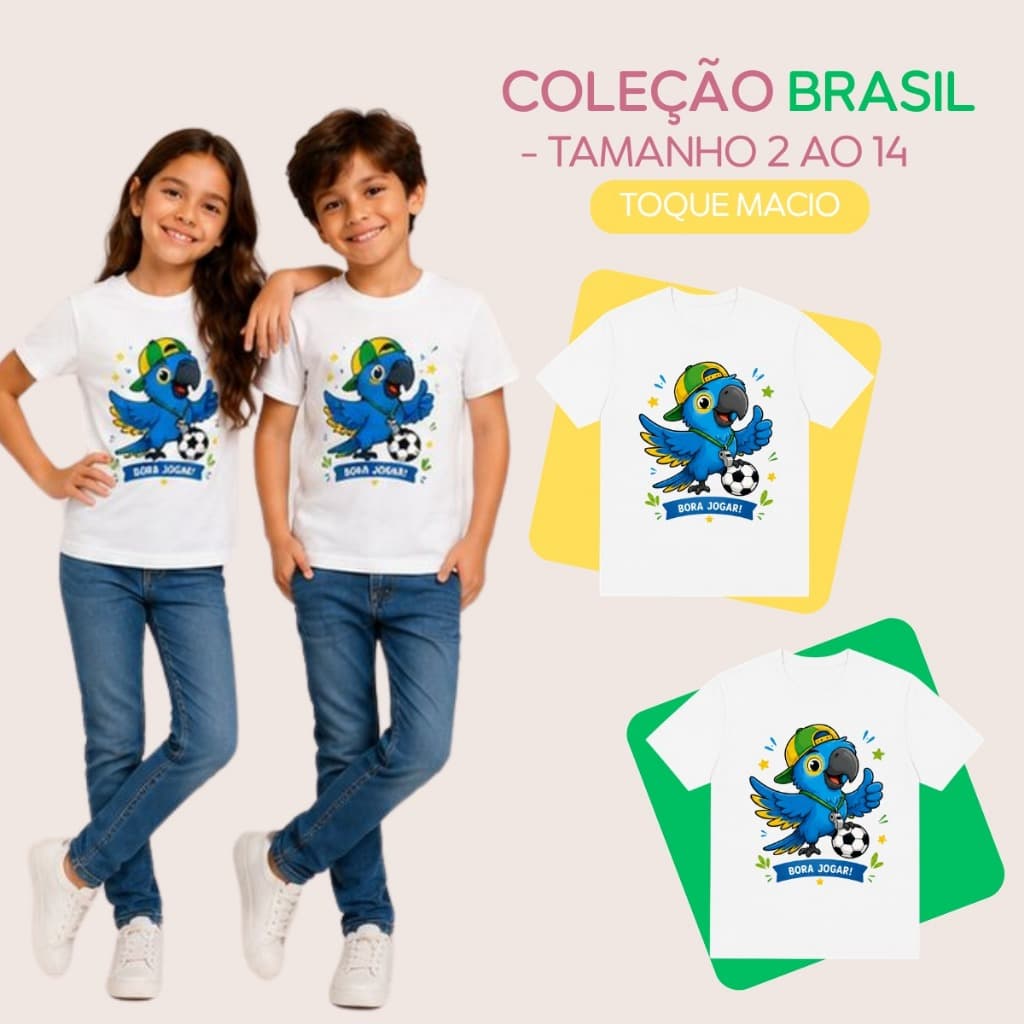 Camisetas Infantis Brasil Menino Menina Mascote