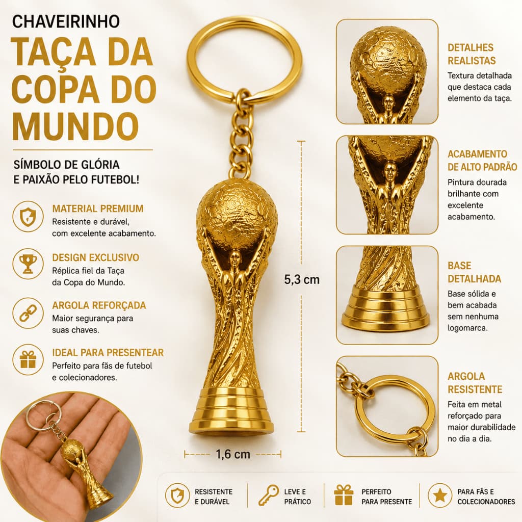 Kit 20 Chaveiros Troféu Copa do Mundo Lembrancinha Brinde Revenda Atacado Futebol World Cup